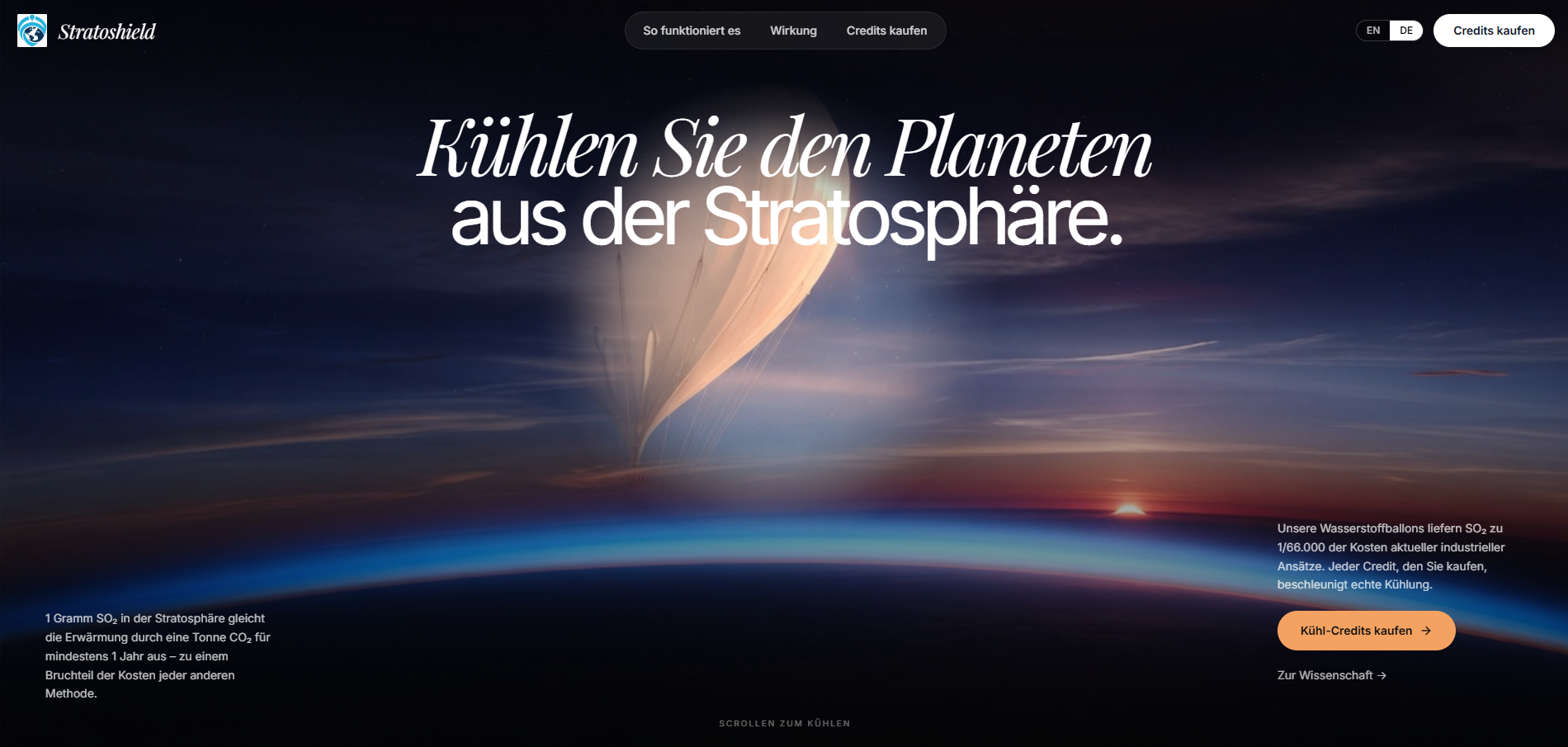 Stratoshield stratospheric cooling credits website screenshot