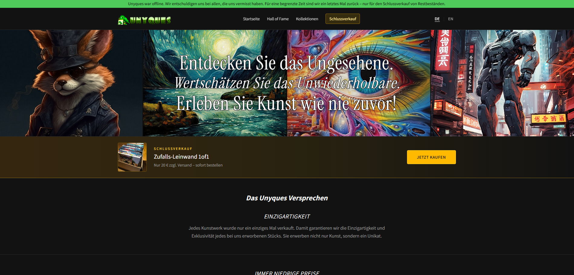 Unyques art gallery website screenshot